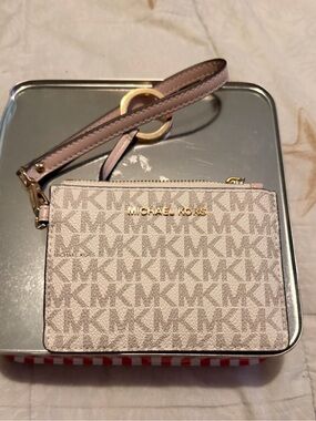 Michael Kors Light Pink Logo-Print Wristlet with Gold Hardware